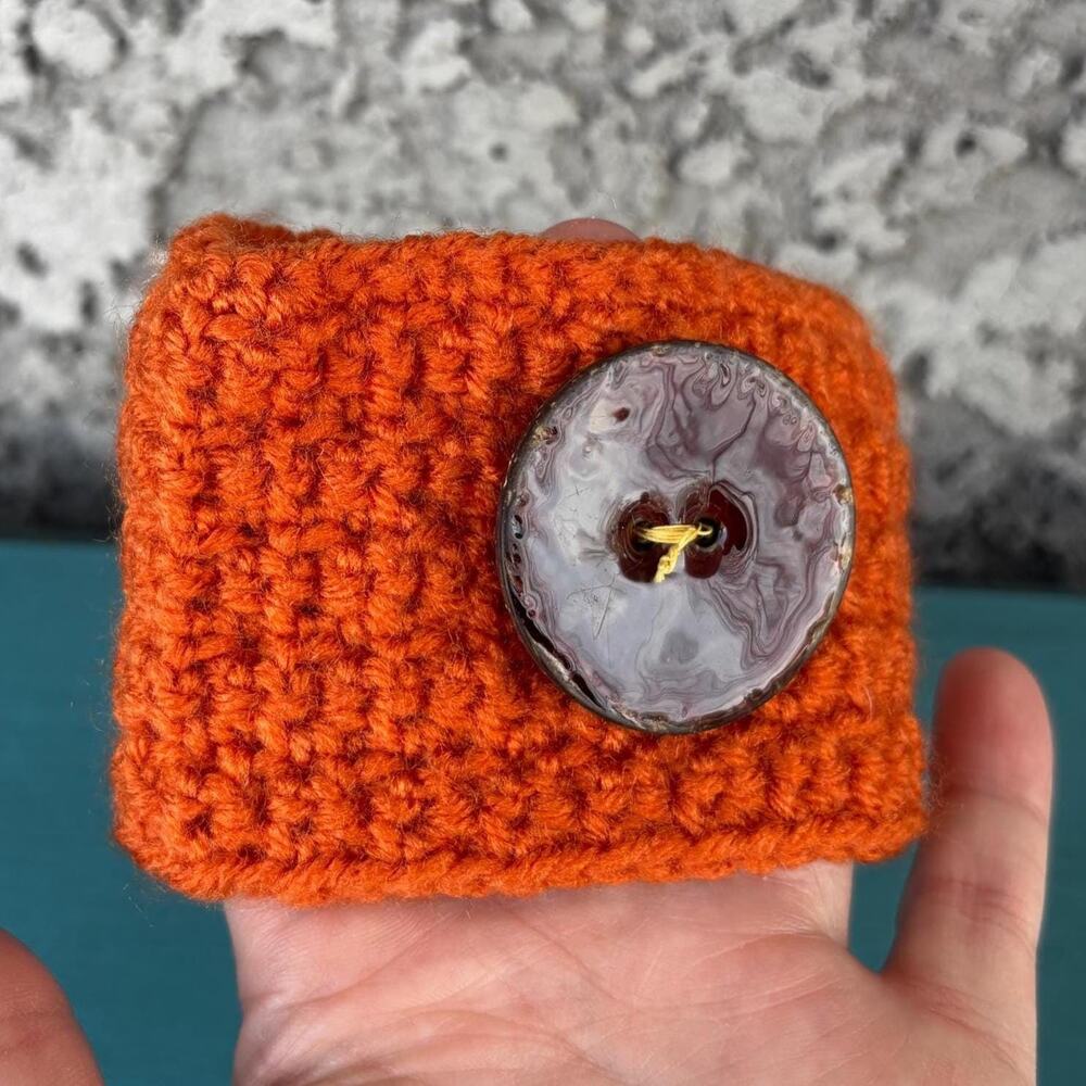 Reusable Coffee Cup Sleeve, Orange Crochet Drink Holder, Gift for Coffee Lover